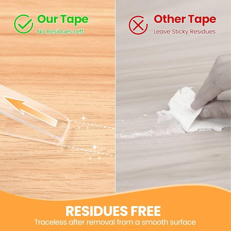 Beyotool Double Sided Tape Heavy Duty, Double Sided Nano Mounting Tape (160 INCH), Clear Two Sided Adhesive Tape, Removable Picture Hanging Wall Tape Strips, Carpet Decor Poster Tape for Home Office Outdoor - Image 4
